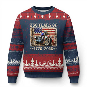 250 Years Of Freedom Motorcycle Patriotic Biker 1776 2026 Ugly Christmas Sweater