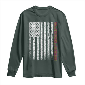 Cleveland Ohio State Pride Vintage American Flag Long Sleeve Shirt Vintage American Flag Ohio State Pride TS11 Dark Forest Green Print Your Wear