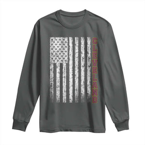 Cleveland Ohio State Pride Vintage American Flag Long Sleeve Shirt Vintage American Flag Ohio State Pride TS11 Dark Heather Print Your Wear