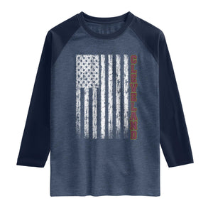 Cleveland Ohio State Pride Vintage American Flag Raglan Shirt Vintage American Flag Ohio State Pride TS11 Heather Denim Navy Print Your Wear