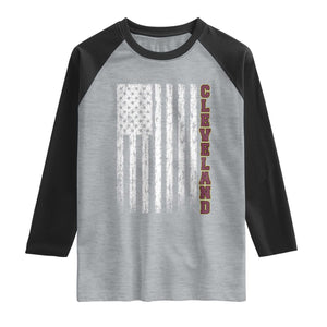 Cleveland Ohio State Pride Vintage American Flag Raglan Shirt Vintage American Flag Ohio State Pride TS11 Heather Gray Black Print Your Wear