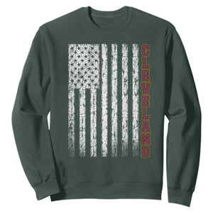 Cleveland Ohio State Pride Vintage American Flag Sweatshirt Vintage American Flag Ohio State Pride TS11 Dark Forest Green Print Your Wear