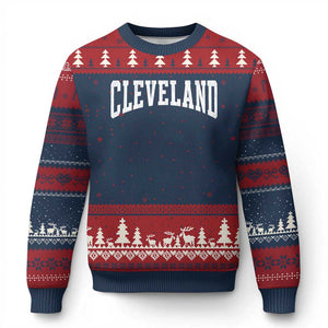 Cleveland Ohio OH City Throwback Design Vintage Ugly Christmas Sweater TS11 Navy Red Print Your Wear