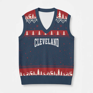 Cleveland Ohio OH City Throwback Design Vintage V-Neck Knit Sweater Vest TS11 Navy Red Print Your Wear