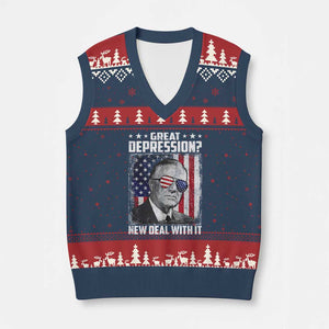 Franklin D Roosevelt V-Neck Knit Sweater Vest Great Depression New Deal With It TS11 Navy Red Print Your Wear