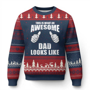 This Is What An Awesome Dad Looks Like Ugly Christmas Sweater Funny Fathers Day Gifts TS11 Navy Red Print Your Wear