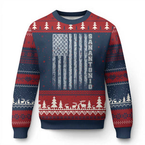 San Antonio Texas State Pride Vintage American Flag Ugly Christmas Sweater TS11 Navy Red Print Your Wear