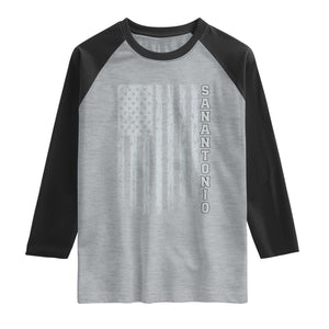 San Antonio Texas State Pride Vintage American Flag Raglan Shirt TS11 Heather Gray Black Print Your Wear