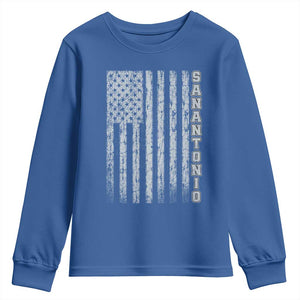 San Antonio Texas State Pride Vintage American Flag Youth Sweatshirt TS11 Royal Blue Print Your Wear