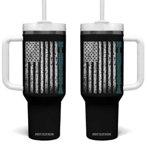 Minnesota MN State Pride Vintage American Flag Tumbler With Handle TS11 One Size: 40 oz Black Print Your Wear
