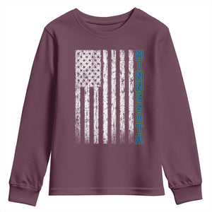 Minnesota MN State Pride Vintage American Flag Youth Sweatshirt TS11 Maroon Print Your Wear