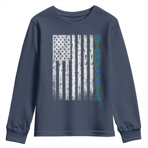 Minnesota MN State Pride Vintage American Flag Youth Sweatshirt TS11 Navy Print Your Wear