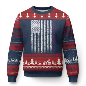 Detroit Michigan State Pride Vintage American Flag Ugly Christmas Sweater TS11 Navy Red Print Your Wear