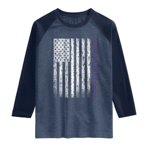 Detroit Michigan State Pride Vintage American Flag Raglan Shirt TS11 Heather Denim Navy Print Your Wear