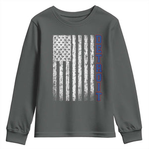Detroit Michigan State Pride Vintage American Flag Youth Sweatshirt TS11 Dark Heather Print Your Wear