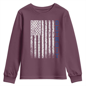 Detroit Michigan State Pride Vintage American Flag Youth Sweatshirt TS11 Maroon Print Your Wear