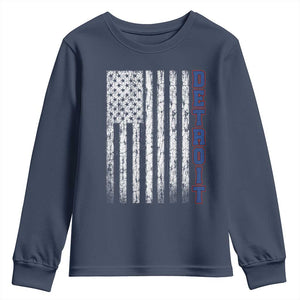 Detroit Michigan State Pride Vintage American Flag Youth Sweatshirt TS11 Navy Print Your Wear