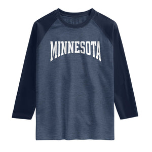 Minnesota MN State Throwback Design Vintage Raglan Shirt TS11 Heather Denim Navy Print Your Wear