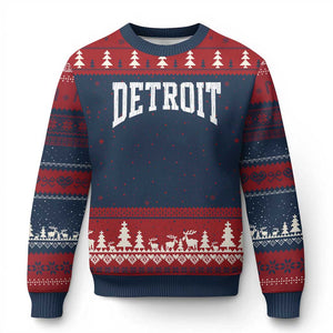 Detroit Michigan City Throwback Design Vintage Ugly Christmas Sweater TS11 Navy Red Print Your Wear