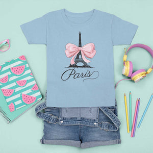 Eiffel Tower French T Shirt For Kid Paris Coquette France Pink Bow Aesthetic TS11 Light Blue Print Your Wear