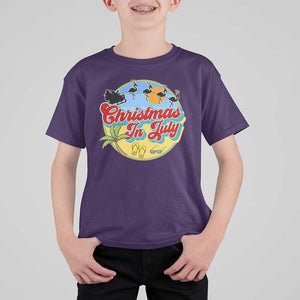 Funny Christmas In July T Shirt For Kid Flamingo With Santa Claus Palm Tree TS11 Purple Print Your Wear