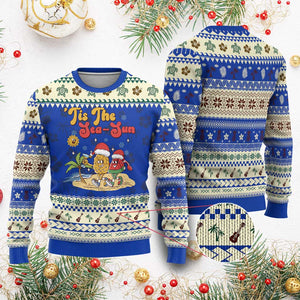 Funny Xmas In July Ugly Christmas Sweater Tis The Sea Sun Retro Tropical Pineapple Watermelon TS11 Blue Print Your Wear