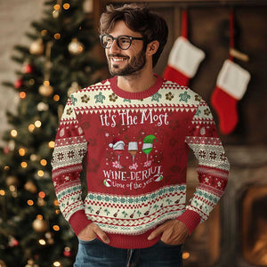 Funny Xmas In July Ugly Christmas Sweater It's The Most Winederful Time Of The Year Wine Glasses Flower TS11 Hibiscus Print Your Wear