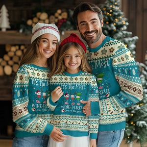 Funny Xmas In July Ugly Christmas Sweater It's The Most Winederful Time Of The Year Wine Glasses Flower TS11 Teal Print Your Wear