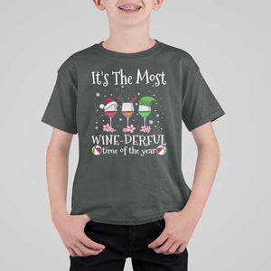 Funny Christmas In July T Shirt For Kid It's The Most Winederful Time Of The Year Wine Glasses Flower TS11 Dark Heather Print Your Wear