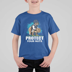 Funny Baseball Squirrel T Shirt For Kid Protect Your Nuts Catcher TS11 Royal Blue Print Your Wear