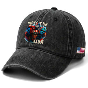Funny Creepy 4th Of July Party In The USA Washed Cotton Baseball Cap 4th Of July Horror Movie Independence Day TS11 Print Your Wear