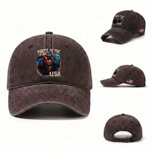 Funny Creepy 4th Of July Party In The USA Washed Cotton Baseball Cap 4th Of July Horror Movie Independence Day TS11 Washed Cap Universal Fit Dark Brown Print Your Wear