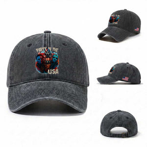 Funny Creepy 4th Of July Party In The USA Washed Cotton Baseball Cap 4th Of July Horror Movie Independence Day TS11 Washed Cap Universal Fit Dark Gray Print Your Wear