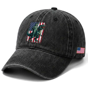 Funny Dinosaur Statue Of Liberty 4th Of July Washed Cotton Baseball Cap American Flag TS11 Print Your Wear