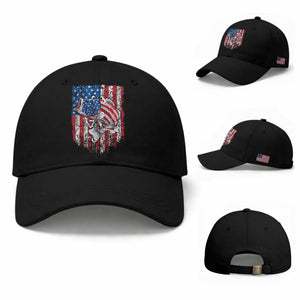 Funny Bass Fish Fishing Vintage American Flag Patriotic Baseball Cap TS11 Baseball Cap Universal Fit Black Print Your Wear