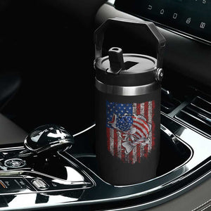 Funny Bass Fish Fishing Vintage American Flag Patriotic Flip Straw Tumbler TS11 Print Your Wear