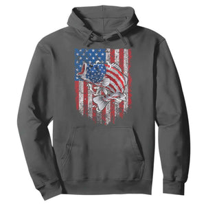 Funny Bass Fish Fishing Vintage American Flag Patriotic Hoodie TS11 Dark Heather Print Your Wear