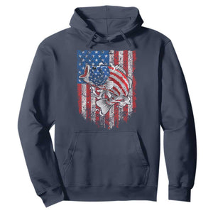 Funny Bass Fish Fishing Vintage American Flag Patriotic Hoodie TS11 Navy Print Your Wear