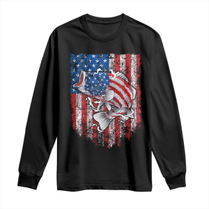 Funny Bass Fish Fishing Vintage American Flag Patriotic Long Sleeve Shirt TS11 Black Print Your Wear