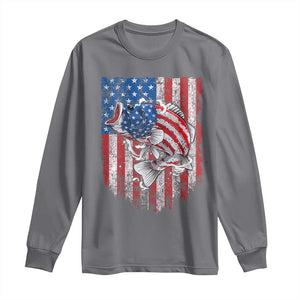 Funny Bass Fish Fishing Vintage American Flag Patriotic Long Sleeve Shirt TS11 Charcoal Print Your Wear