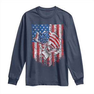 Funny Bass Fish Fishing Vintage American Flag Patriotic Long Sleeve Shirt TS11 Navy Print Your Wear