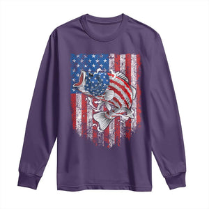 Funny Bass Fish Fishing Vintage American Flag Patriotic Long Sleeve Shirt TS11 Purple Print Your Wear