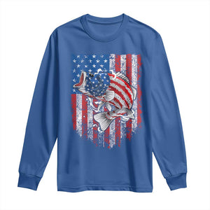 Funny Bass Fish Fishing Vintage American Flag Patriotic Long Sleeve Shirt TS11 Royal Blue Print Your Wear
