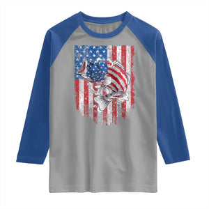 Funny Bass Fish Fishing Vintage American Flag Patriotic Raglan Shirt TS11 Sport Gray Royal Print Your Wear