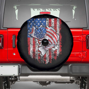 Funny Bass Fish Fishing Vintage American Flag Patriotic Spare Tire Cover TS11 Black Print Your Wear
