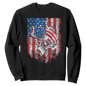 Funny Bass Fish Fishing Vintage American Flag Patriotic Sweatshirt TS11 Black Print Your Wear
