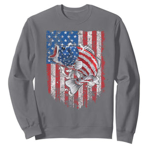 Funny Bass Fish Fishing Vintage American Flag Patriotic Sweatshirt TS11 Charcoal Print Your Wear