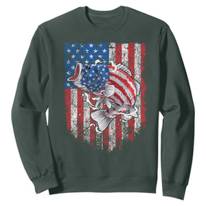 Funny Bass Fish Fishing Vintage American Flag Patriotic Sweatshirt TS11 Dark Forest Green Print Your Wear