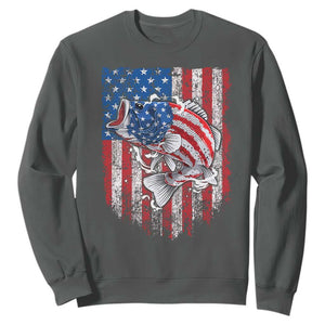 Funny Bass Fish Fishing Vintage American Flag Patriotic Sweatshirt TS11 Dark Heather Print Your Wear