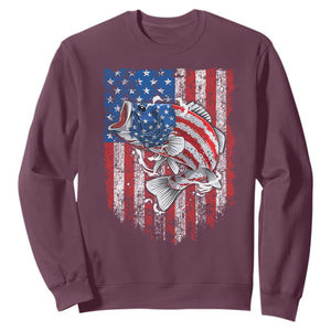 Funny Bass Fish Fishing Vintage American Flag Patriotic Sweatshirt TS11 Maroon Print Your Wear